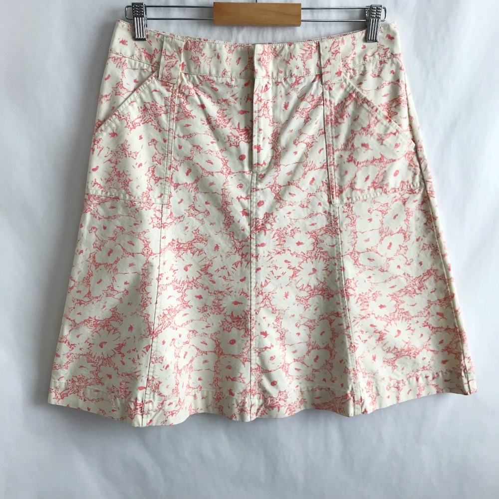Eddie Bauer Floral Cotton A-Line Skirt Size 8 Pockets Preppy Classic Cream Pink